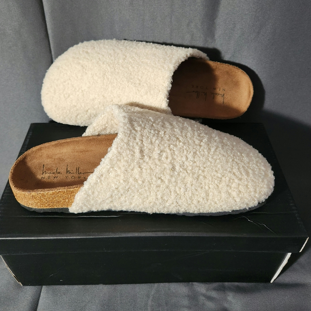 NEW Nicole Miller Cozy Cream Slip-On Slippers Clogs Womens Size 7